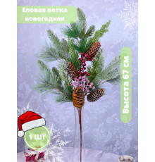 Еловые ветки, с шишками и ягодами, веточки